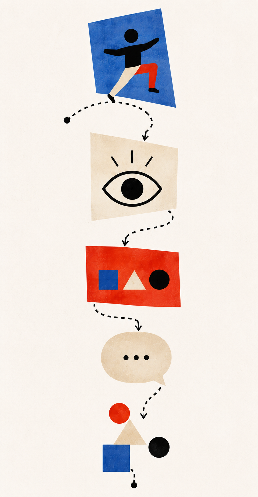 Illustrazione: una figura in movimento sopra un banco