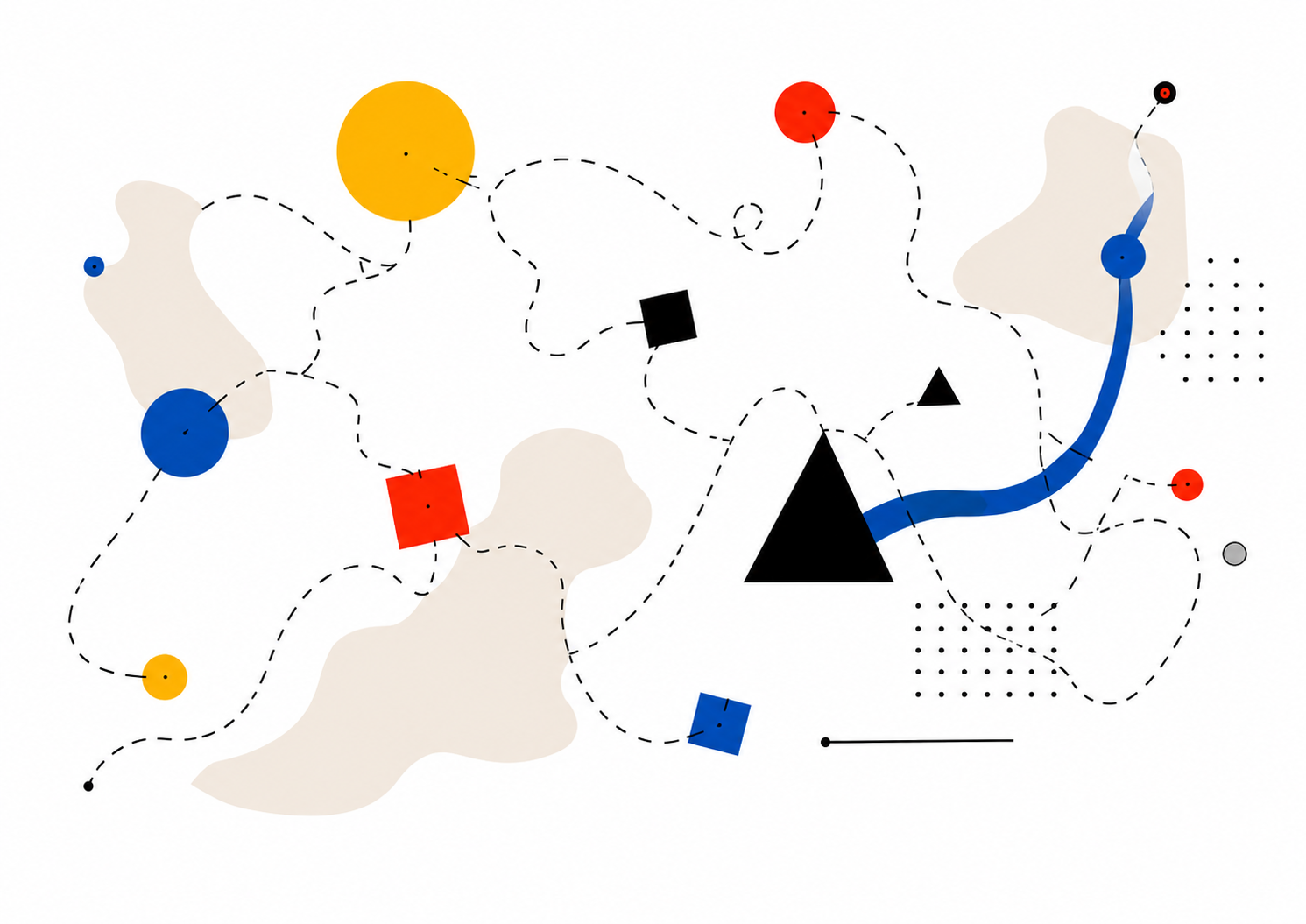 Mappa illustrata con forme geometriche e percorsi
